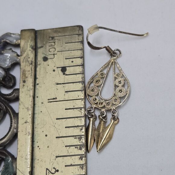 Boho Sterling Silver 925 Vermeil Byzantine Stule Dangle Drop Earrings Gold Tone - Picture 4 of 4